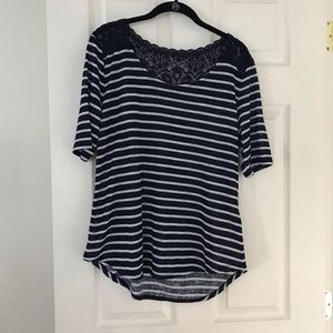 NWT NY & Co navy/white cotton blouse Sz L